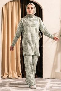 Modalamelif Yarım Balıkçı Yaka Kazayağı Desen Takım Çağla