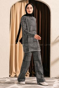 Modalamelif Yarım Balıkçı Yaka Kazayağı Desen Takım Gri