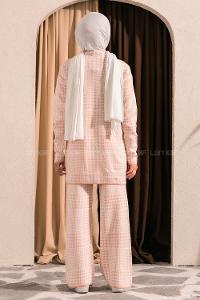 Modalamelif Yarım Balıkçı Yaka Kazayağı Desen Takım Pudra