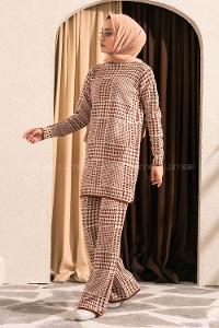 Modalamelif Yarım Balıkçı Yaka Kazayağı Desen Takım Taba