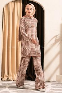 Modalamelif Yarım Balıkçı Yaka Kazayağı Desen Takım Taba