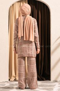 Modalamelif Yarım Balıkçı Yaka Kazayağı Desen Takım Taba