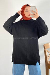 Modalamelif Bisiklet Yaka Kolu Yazı Nakış Detaylı Bertie Triko Kazak Siyah