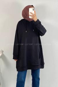 Modalamelif Kapüşonlu Kanguru Cepli Oversize Sweatshirt Siyah