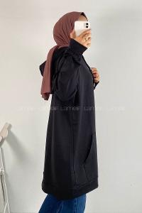 Modalamelif Kapüşonlu Kanguru Cepli Oversize Sweatshirt Siyah