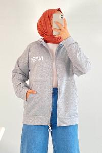 Modalamelif Nasa Baskılı Kapüşonlu Hırka Gri