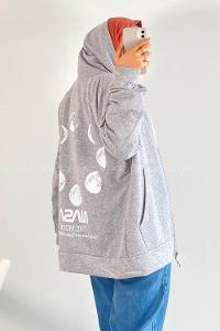 Modalamelif Nasa Baskılı Kapüşonlu Hırka Gri
