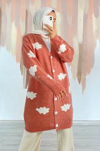 Modalamelif Boydan Düğmeli Bulut Desen Hırka Gül