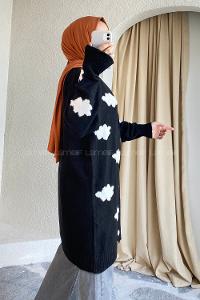 Modalamelif Boydan Düğmeli Bulut Desen Hırka Siyah