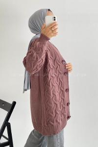 Modalamelif Önü Düğmeli Balık Sırtı Desen Triko Hırka Eflatun