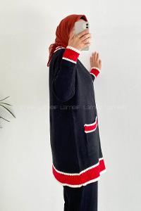 Modalamelif Önü Düğmeli Ribana  Pat Garnili Çift Cepli Triko Hırka Siyah