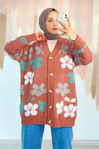 Modalamelif  Papatya Desen Cepli Hırka Gül