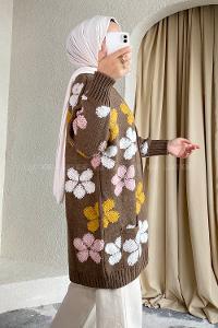 Modalamelif  Papatya Desen Cepli Hırka Kahverengi