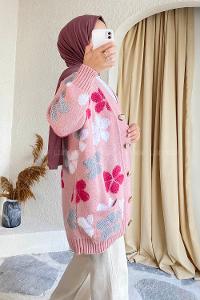 Modalamelif  Papatya Desen Cepli Hırka Pudra