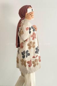 Modalamelif  Papatya Desen Cepli Hırka Taş Rengi