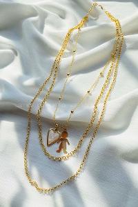 Modalamelif 3lü Beyaz Kalp Detaylı Kolye