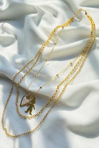 Modalamelif 3lü Beyaz Kalp Detaylı Kolye