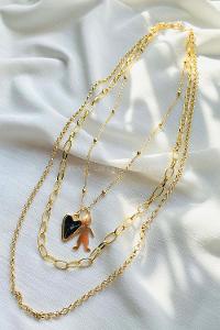 Modalamelif 3lü Siyah Kalp Detaylı Kolye