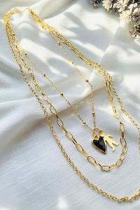 Modalamelif 3lü Siyah Kalp Detaylı Kolye