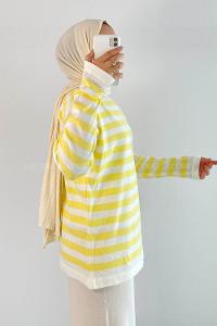 Modalamelif Bisiklet Yaka Çizgili Kazak Sarı