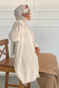 Modalamelif Boydan Düğmeli Ovarsize  Hırka Ekru