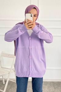 Modalamelif Boydan Düğmeli Ovarsize Hırka Lila