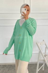 Modalamelif Boydan Düğmeli Ovarsize  Hırka Su Yeşili