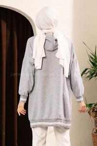 Modalamelif Boydan Fermuarlı Kol Ve Etek Ucu Ribanalı Hırka Gri