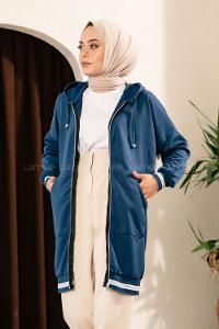 Modalamelif Boydan Fermuarlı Kol Ve Etek Ucu Ribanalı Hırka İndigo