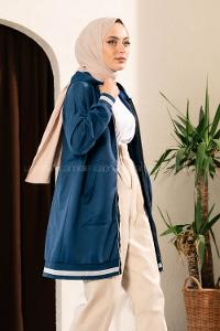 Modalamelif Boydan Fermuarlı Kol Ve Etek Ucu Ribanalı Hırka İndigo