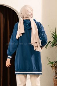 Modalamelif Boydan Fermuarlı Kol Ve Etek Ucu Ribanalı Hırka İndigo
