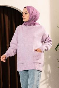 Modalamelif Çift Cepli Yarım Balıkçı Yaka Kazak Lila