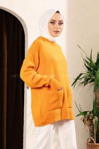 Modalamelif Çift Cepli Yarım Balıkçı Yaka Kazak Oranj