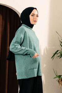 Modalamelif Çift Cepli Yarım Balıkçı Yaka Kazak Pastel Yeşili