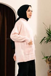 Modalamelif Çift Cepli Yarım Balıkçı Yaka Kazak Pudra