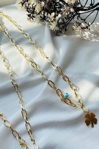 Modalamelif Gold Yoncalı Damla Zincir Kolye