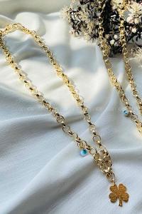 Modalamelif Gold Yoncalı Halka Zincir Kolye