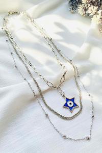 Modalamelif Gümüş 3lü Zincir Yıldız Detay Kolye
