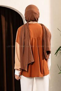 Modalamelif Jesica Renk Garnili Tek Cepli Gömlek Ekru-Sütlükahve