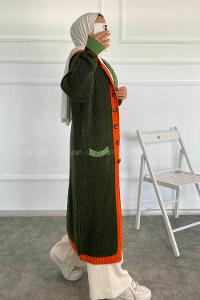 Modalamelif  Kapşonlu Garnili Salaş Hırka Haki