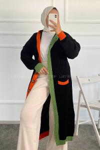 Modalamelif  Kapşonlu Garnili Salaş Hırka Siyah