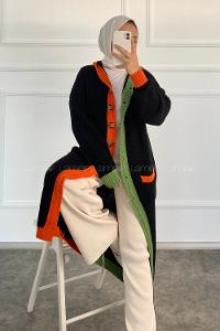 Modalamelif  Kapşonlu Garnili Salaş Hırka Siyah