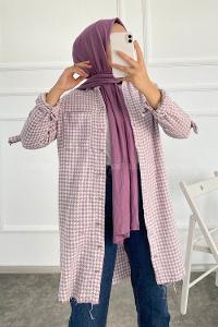 Modalamelif Kazayak Desenli Tek Cepli Uzun Püsküllü Gömlek Lila