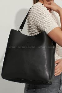 Lamelif  Mıknatıslı Fermuar Bölmeli Omuz Çantası  Siyah