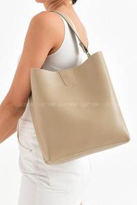 Lamelif  Mıknatıslı Fermuar Bölmeli Omuz Çantası  Vizonrengi