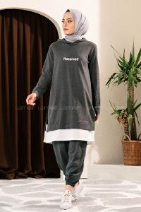 Modalamelif Önü Yazı Baskılı Kapüşonlu İkili Takım Antrasit