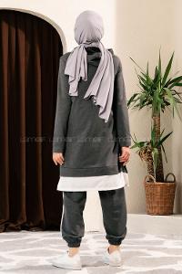 Modalamelif Önü Yazı Baskılı Kapüşonlu İkili Takım Antrasit