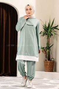 Modalamelif Önü Yazı Baskılı Kapüşonlu İkili Takım Çağla Yeşili
