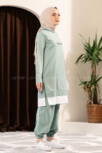 Modalamelif Önü Yazı Baskılı Kapüşonlu İkili Takım Çağla Yeşili