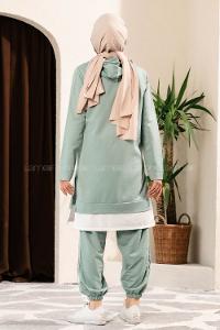 Modalamelif Önü Yazı Baskılı Kapüşonlu İkili Takım Çağla Yeşili